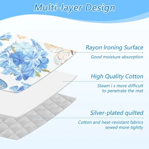 Miniatura 4 de Tapete de planchado de mariposa floral azul, manta portátil con soporte de silicona para planchar para mesa de viaje, resistente al calor, doble