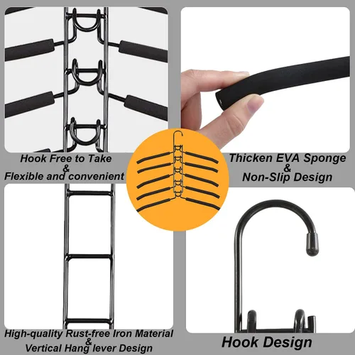 Miniatura 3 de Perchas de ropa que ahorran espacio: 2 paquetes 5 en 1 perchas multicapa antideslizantes de espuma acolchada resistente gruesa percha organizadores