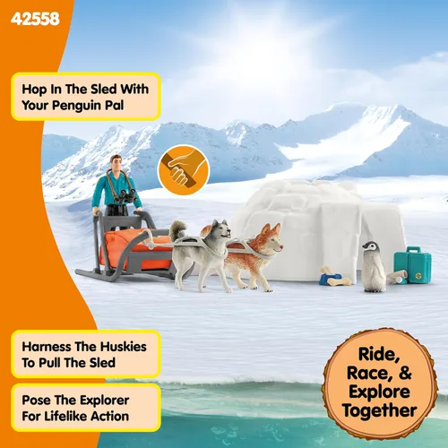 Miniatura 5 de schleich Wild Life - Juego de 19 piezas de expedición antártica con figuras de guardabosques, perros Husky y pingüinos - Juego de safari de nieve
