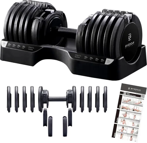 Miniatura 18 de ByZoom Fitness - Mancuerna ajustable de 12.5/25 libras – Unidad individual O juego de 2 – Peso ajustable 5-en-1 para gimnasio en casa, entrenamiento