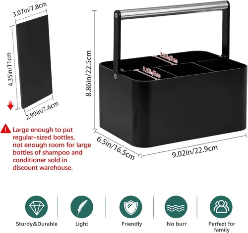 Miniatura 2 de BYUNER Organizador de Ducha Negro Portátil: Organizador de Baño de Plástico para Encimera, Organizador de Limpieza con Asa, Cesta de Ducha Rígida