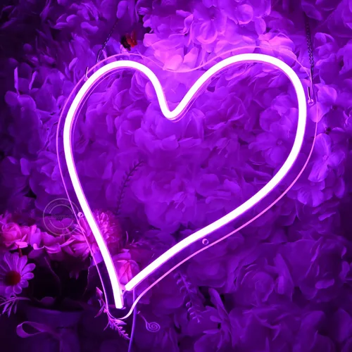Miniatura 2 de Britrio Letrero de luz de neón LED de 13.4 pulgadas en forma de corazón, letrero de neón para colgar en la pared, arte de pared para bar, dormitorio