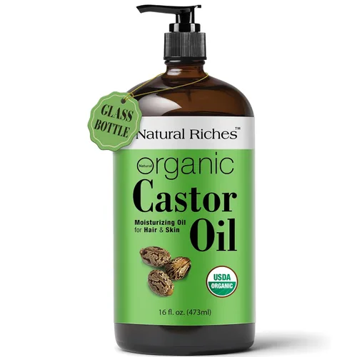 Miniatura 10 de Natural Riches Aceite de ricino orgánico sin refinar, botella de vidrio prensado en frío, certificado por USDA para piel seca, pérdida de cabello