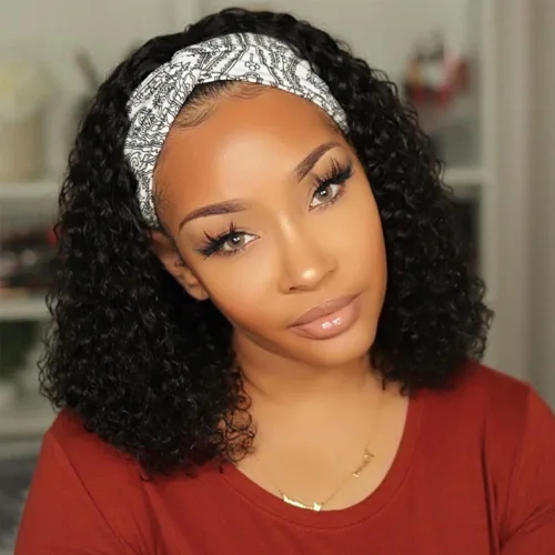 Miniatura 8 de Peluca rizada con diadema de cabello humano sin encaje frontal, pelucas rizadas para mujeres negras, cabello humano sin pegamento, 100% cabello