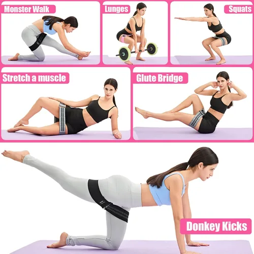 Miniatura 3 de Adjustable Fabric Resistance Bands for Squats, Glutes & Legs – 5 Levels of Customizable Size, Width & Tension, Non-Slip Booty Bands for Men and