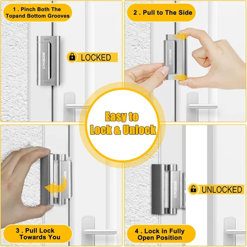 Miniatura 5 de Cerradura de seguridad para puertas del hogar, cerradura de refuerzo de metal mejorada, 3" que soporta 1000 libras de impacto para puertas
