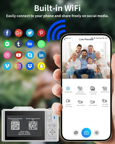 Miniatura 5 de Cámara digital 5K para fotografía con WiFi, cámara de vlogging Ultra HD de 75MP para YouTube con pantalla abatible de 180° de 3 pulgadas, cámaras