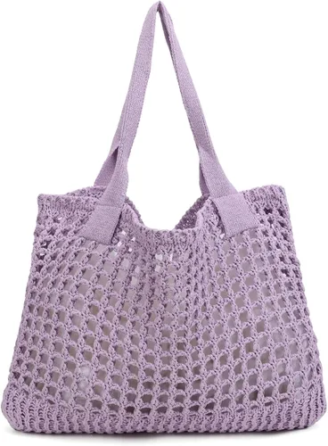 ENBEI Bolsos grandes de playa para mujer, bolsos de hombro, bolso de punto, bolso de mano estético para playa de ganchillo, lindo bolso de mano