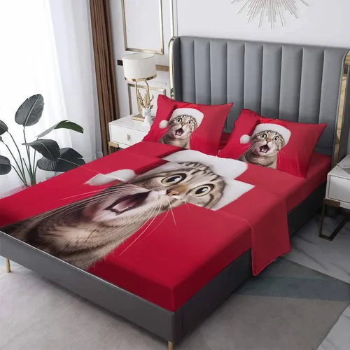 Miniatura 7 de Sábanas de gato tamaño individual – Sábanas y fundas de almohada de animales – 100% microfibra, estampado de alta cantidad de hilos, sábana