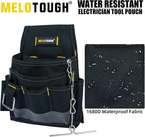 Miniatura 7 de MELOTOUGH Bolsa de herramientas para electricista, bolsas para cinturón de herramientas, múltiples bolsillos, organizador de herramientas para Gris