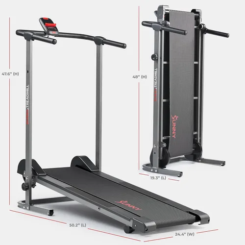 Miniatura 6 de Sunny Health & Fitness Manual Walking Treadmill, Non-Electric, Foldable & Compact Design, Quiet Tread Pad, Transportation Wheels, Non-Slip