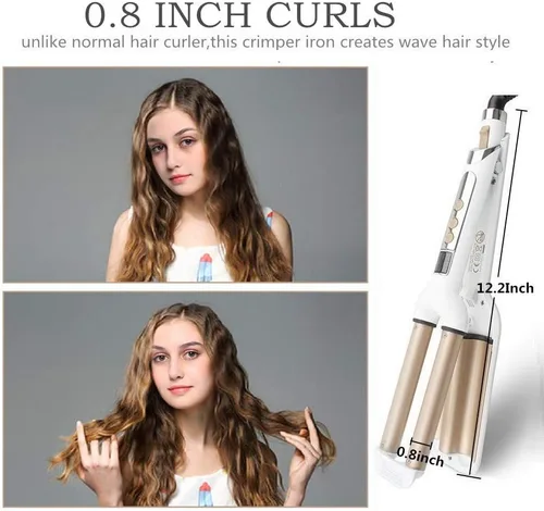 Miniatura 3 de Plancha rizadora de pelo de cerámica, rizadora de pelo de 3 barriles, rizador de pelo permanente de 0.6 pulgadas/0.630 in, rizador instantáneo
