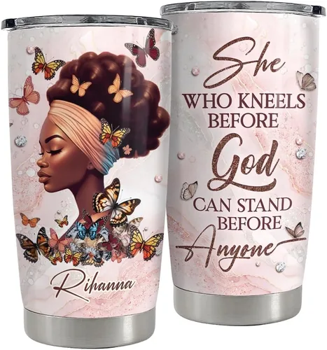 SANDJEST Vaso personalizado Reina Negra de la Fe con Biblia de 20oz/30oz con tapa, regalo para mujeres afroamericanas, chica negra, aliento,