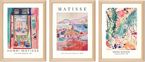 Juego de Arte de Pared con Marco de Madera de Matisse de 3 Pósteres Abstractos de Henri Matisse Mercado de Flores Vintage Impresiones en Lienzo