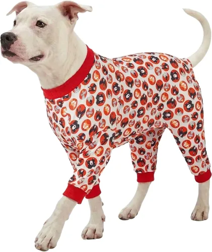 Miniatura 7 de LovinPet Pijama de perro gordo para perros medianos, camisa para aliviar la ansiedad de las mascotas, camisa de protección solar, tela elástica Negro