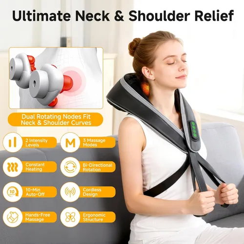 Miniatura 9 de 6D Masajeador de Cuello para Alivio del Dolor de Tejido Profundo, Masajeador Shiatsu de Amasamiento para Cuello y Hombro con Calor, Masajeador