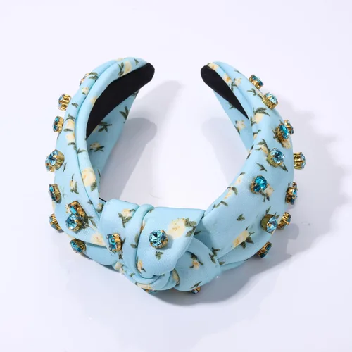Miniatura 5 de Diademas anudadas con perlas para mujer, diademas de flores impresas con diamantes de imitación, diademas anudadas de cristal, cuentas brillantes