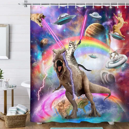 Miniatura 14 de Divertida cortina de ducha con diseño de gato con gorila en la selva, decoración de baño de animales humorísticos en blanco y negro, juego