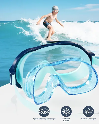 Miniatura 5 de Aegend Paquete de 2 gafas de natación para niños de 3 a 15 años, antivaho, anti-UV, visión amplia, impermeables, sin fugas, para niños y niñas Azul