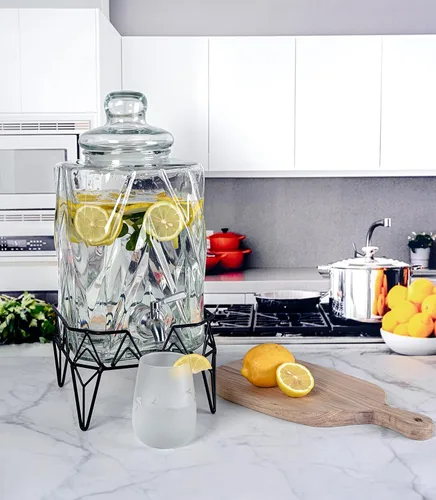 Miniatura 9 de Glacial Ice Design - Dispensador de bebidas de vidrio con espita SS y soporte, 2.5 galones