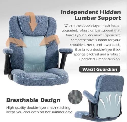 Miniatura 7 de SEATZONE Sillas de escritorio de oficina en casa con ruedas y reposabrazos, silla de oficina, cómoda malla ergonómica con tela polar de peluche