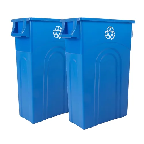 Miniatura 11 de United Solutions Highboy - Papelera de plástico para reciclaje de 23 galones con tapa, asas de paso y borde del recogedor, color azul Reciclar Azul