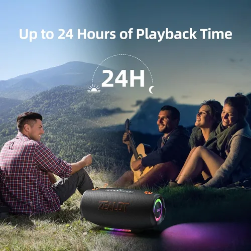Miniatura 6 de ZEALOT Altavoz Bluetooth de 120 W (pico) con graves profundos, altavoz inalámbrico portátil con luz RGB, altavoz impermeable IPX6 para exteriores