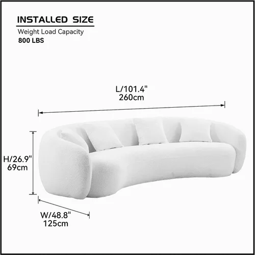 Miniatura 2 de KEVINSPACE Sofá curvo de 101 pulgadas, 4 asientos, moderno sofá de tela boucle de lujo, sofás de respaldo curvado de mediados de siglo, moderno