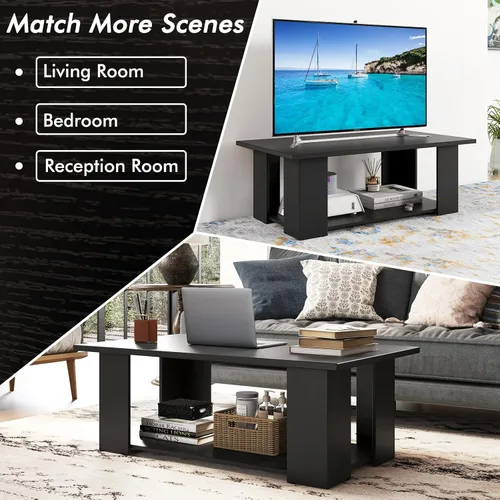 Miniatura 8 de Tangkula Mesa auxiliar de 2 niveles, moderna mesa de cóctel rectangular con 5 patas de soporte, muebles de sala de estar con acento de madera, mesa
