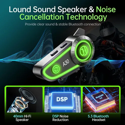 Miniatura 2 de Auriculares Bluetooth para Motocicleta con Cancelación de Ruido, Casco Bluetooth con Bluetooth 5.3 Integrado y Adecuado para la Mayoría de Cascos