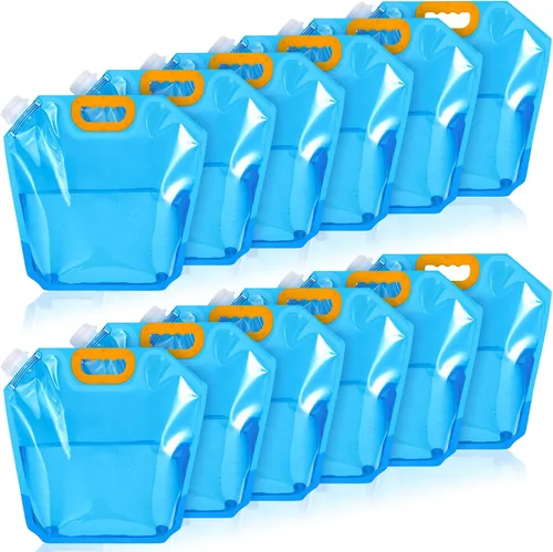 Tessco for you Paquete de 12 bolsas plegables de almacenamiento de agua de 1.3 galones, contenedor de agua, jarra de emergencia, bolsa de Azul