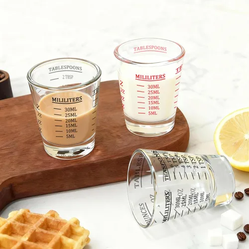 Miniatura 9 de BCnmviku -Vasos corto, taza medidora, taza de espresso, Líquido, vidrio pesado, vaso de vino 2 juegos de 26, para medición gradual 1 onza, 6 Negro