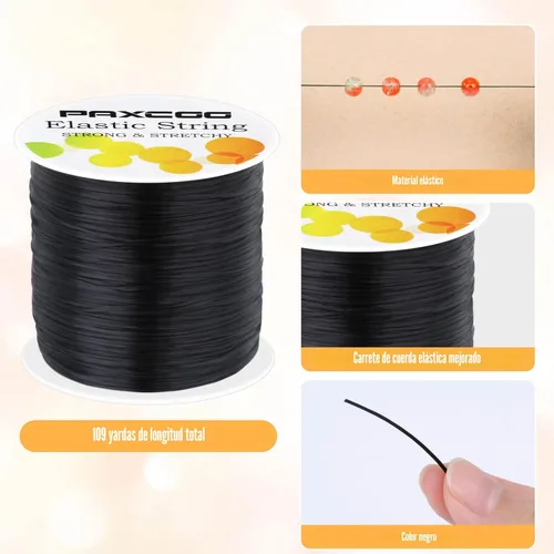 Miniatura 3 de Cuerda elástica negra Paxcoo, cordón elástico para cuentas para pulseras, collares, fabricación de joyas y suministros para enhebrado