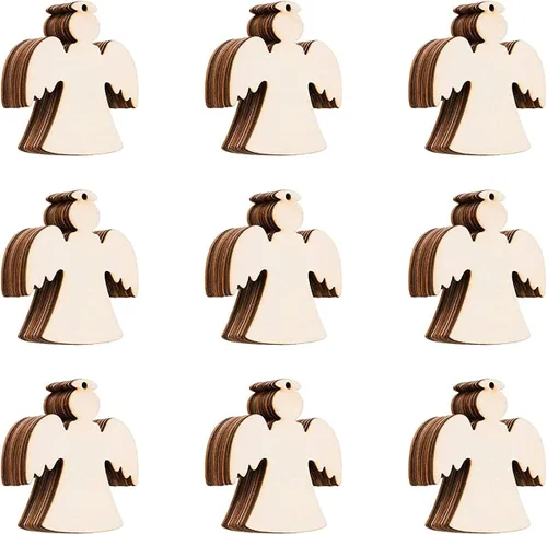 100 piezas de rebanadas de madera, adornos de madera de Navidad sin terminar, adornos colgantes, manualidades, decoración de regalo (ángel)