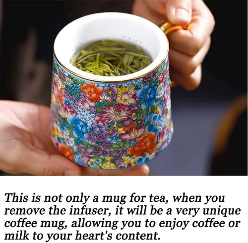 Miniatura 6 de Taza de té de porcelana con infusor – Taza de té de cerámica china Jingdezhen Sistema de preparación de té de hojas sueltas para oficina en casa
