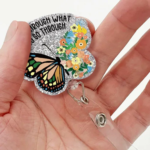 Miniatura 4 de Carrete retráctil de insignia con purpurina Grow Through What You Go Through con clip de cocodrilo, divertido soporte de insignia inspirador, regalo