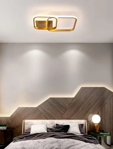 Miniatura 3 de Lámpara de techo LED moderna, lámpara de techo de montaje empotrado de 50 W, lámpara de techo cuadrada geométrica dorada para sala de estar