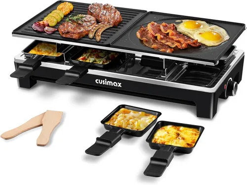 Miniatura 10 de Parrilla de Mesa Raclette, CUSIMAX Parrilla Eléctrica, Parrilla de Interior Parrilla Coreana BBQ con Placa Antiadherente Reversible 2 en 1, Máquina