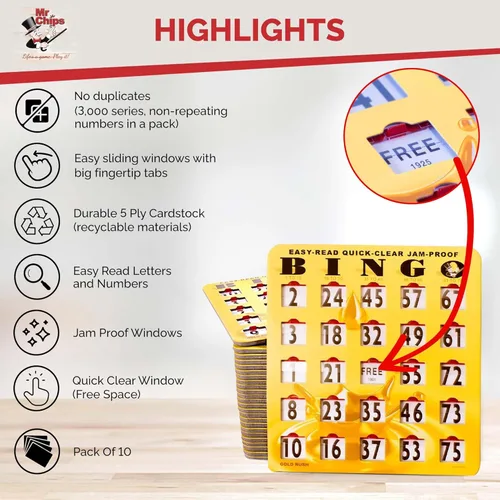 Miniatura 6 de MR CHIPS Tarjetas de bingo deslizantes con ventana deslizante, fácil de leer, de rápida transparencia, con impresión grande, con ventanas 10 tarjetas