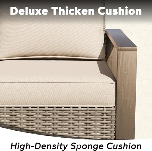 Miniatura 6 de Sofá de Mimbre Metálico para Patio de 75", Sofá Sillón de Ratán para Exteriores de 3 Asientos para Todo Tipo de Clima con Cojines Premium y Beige