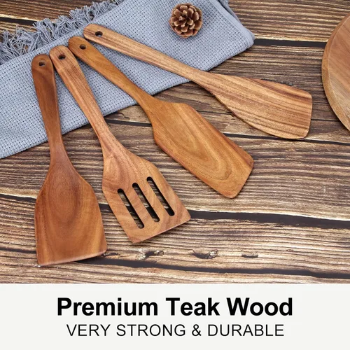 Miniatura 5 de Mejor espátula de madera no tóxica para juego de utensilios de cocina, espátulas planas de madera Spurtle para uso en la cocina, herramientas