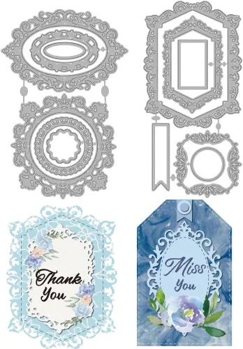 Miniatura 11 de 12 piezas de troqueles de corte rectángulo con marco troquelado, plantillas en capas, troqueles de fondo para hacer tarjetas, troqueles de metal