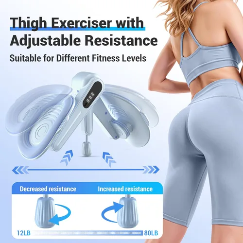 Miniatura 3 de Entrenador de muslos con ajuste de resistencia, dispositivos de ejercicio de suelo pélvico con pantalla LED, ejercitador interior de muslo con Azul