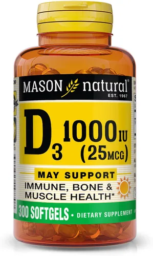 Miniatura 10 de MASON NATURAL Vitamina D3 125 mcg (5000 UI) - Apoya la salud general, fortalece los huesos y los músculos, del aceite de hígado de pescado, 50