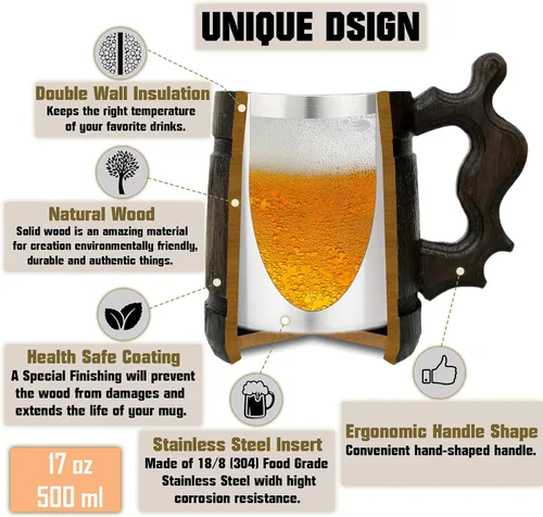 Miniatura 2 de Taza de cerveza de clase Warlock de 17 onzas, regalo de fiesta de mazmorras y dragones para amantes de dnd, taza de cerveza de madera personalizada