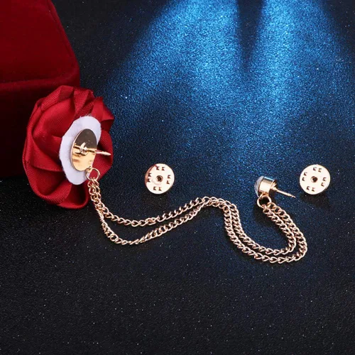 Miniatura 4 de Broches de moda para novios, bodas, arte de tela, hecho a mano, broche de flor de rosa, pin de solapa, insignia, cadena de borla, accesorios