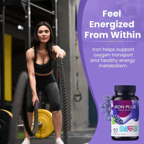 Miniatura 3 de LIVS Gomitas Iron Plus – Suplemento de hierro suave de 20 mg para mujeres y hombres – Apoyo a la anemia – Vitamina C para absorción – Biotina
