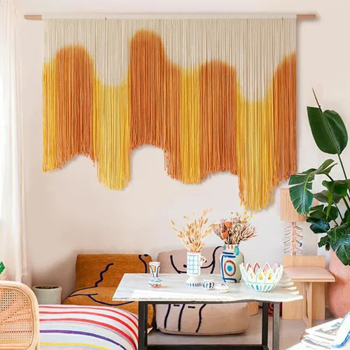 Miniatura 8 de IOWER Colgante de Pared de Macramé Grande Azul Teñido por Inmersión Arte de Fibra Tapiz, Decoración de Pared Boho Hecha a Mano para Sala de Estar