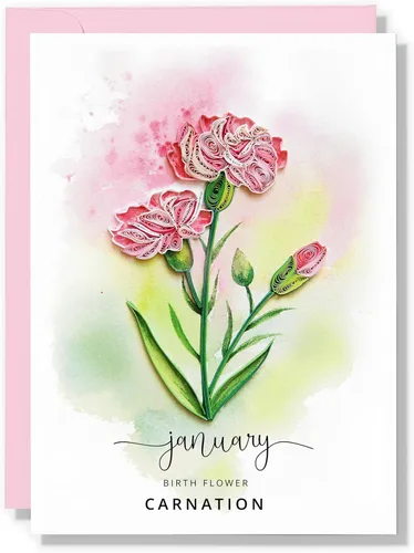 Miniatura 13 de Tarjeta de Flor de Nacimiento, Tarjeta Floral de Quilling Hecha a Mano para Cumpleaños, Aniversario, Flor de Mes de Nacimiento para Mamá, Mujeres