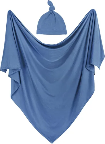 Miniatura 10 de OWLOWLA Conjunto de manta y gorro para recién nacido, manta de recepción para bebés niños y niñas (azul bebé)